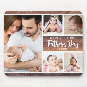 Happy First Father's Day Wood 5 Photo Collage Mouse Pad