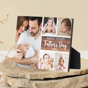 Happy First Father's Day Wood 5 Photo Collage   Plaque