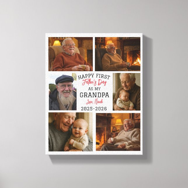 Happy First Grandpa Day Photo Collage Canvas Print (Front)