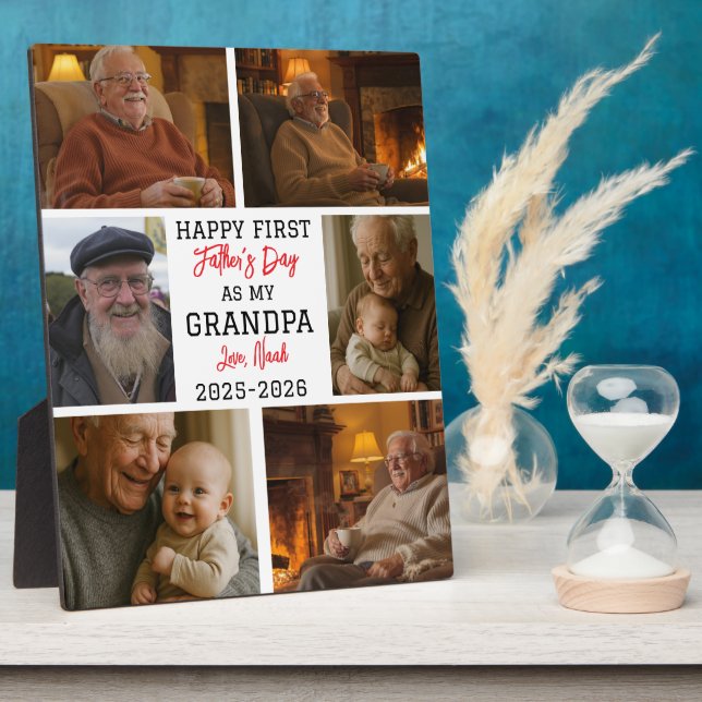 Happy First Grandpa Day Photo Collage Plaque (Side)