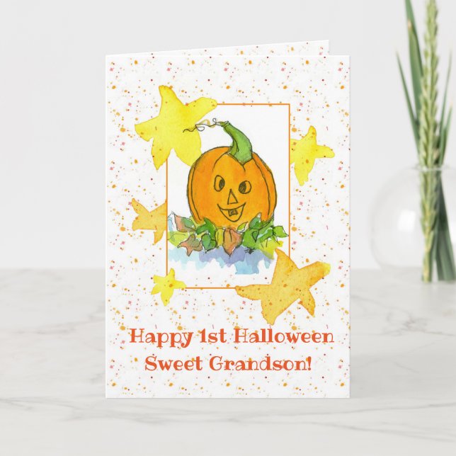 Happy First Halloween Grandson Pumpkin Card (Front)