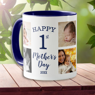 Happy First Mother's Day 8 Photo Collage Navy Blue Mug