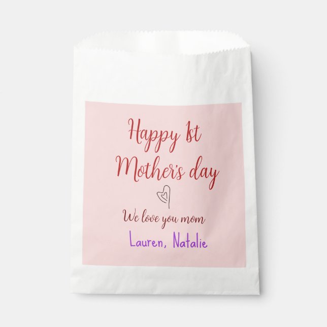 Happy first mothers day add name text mommy heart favour bag (Front)