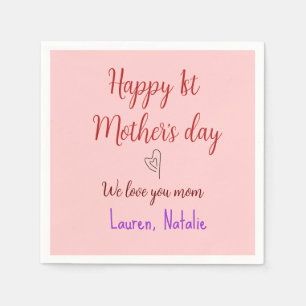 Happy first mothers day add name text mommy heart napkin