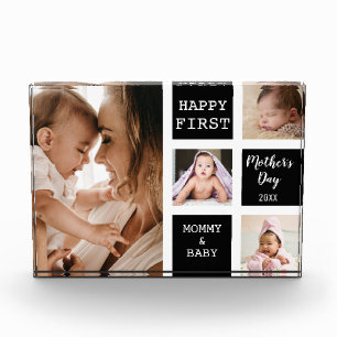 Happy First Mother's Day Black 4 Photo Collage   Block