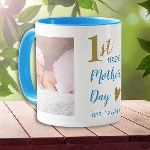 Happy First Mother's Day Blue And Gold  2 Photo  Mug