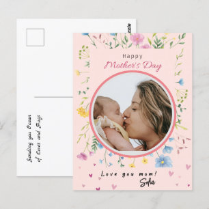 Happy First Mothers Day Cute Modern Flowers Photo Postcard