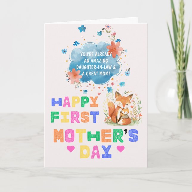 Happy First Mothers Day For Daughter-in-Law Boho  Holiday Card (Front)