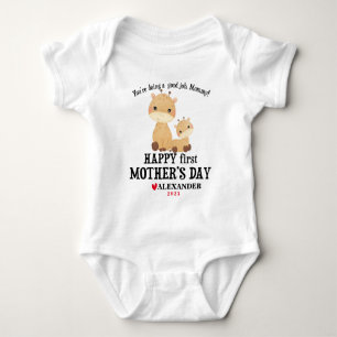 Happy First Mother's Day Giraffes With Name + Year Baby Bodysuit