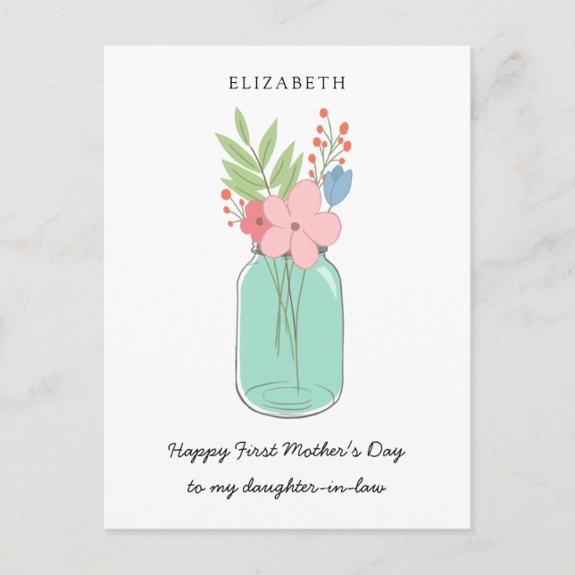 Happy First Mother's Day Mason Jar Daughter in Law Postcard (Front)