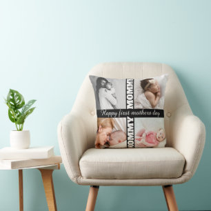Happy first mothers day mommy 4photo collage throw pillow