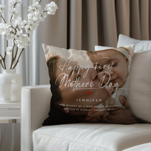 Happy First Mother's Day Photo Collage & Quote Throw Pillow