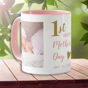 Happy First Mother's Day Pink And Gold 2 Photo  Mug