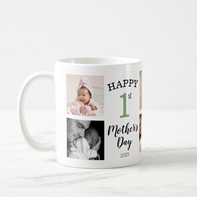 Happy First Mother's Day Sage 8 Photo Collage Coffee Mug (Left)