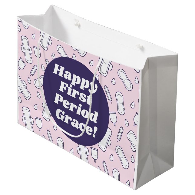 Happy First Period Party Pink Cute Tampon Pad Large Gift Bag (Front Angled)