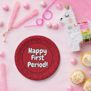 Happy First Period Party Red Tampon Pad Pattern Paper Plate
