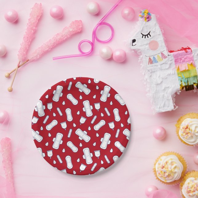 Happy First Period Party Red Tampon Pad Pattern Paper Plate (Party)