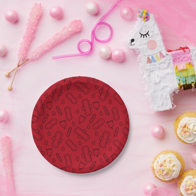 Happy First Period Party Red Tampon Pad Pattern Paper Plate (Party)