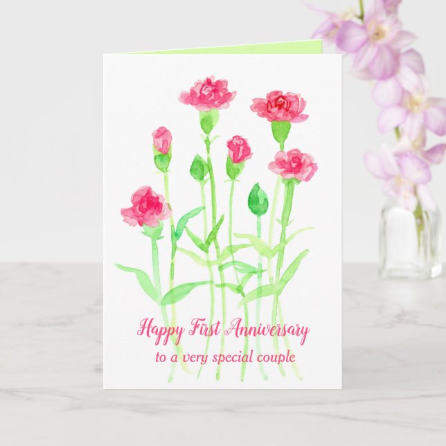 Happy First Wedding Anniversary Pink Carnation Card (Orchid)