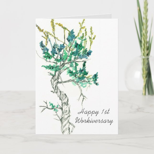 Happy First Workiversary Employee Sagebrush Plant Card (Front)