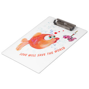 Happy Fish and Worm Clipboard Funny - Custom Text