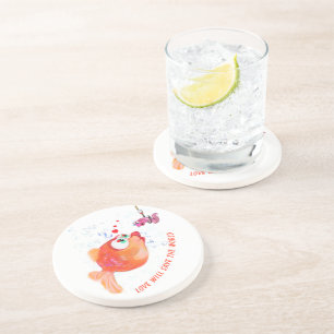 Happy Fish and Worm Funny Coaster - Custom Text