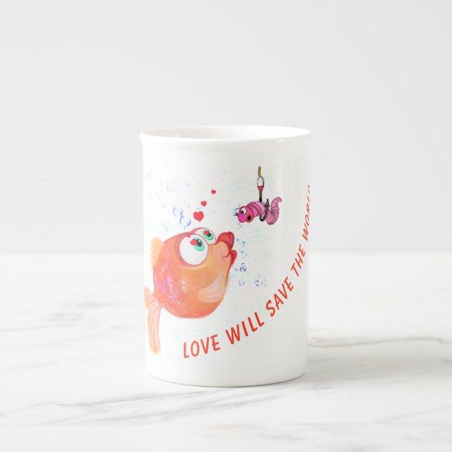 Happy Fish and Worm Funny Mug - Custom Text (Front)