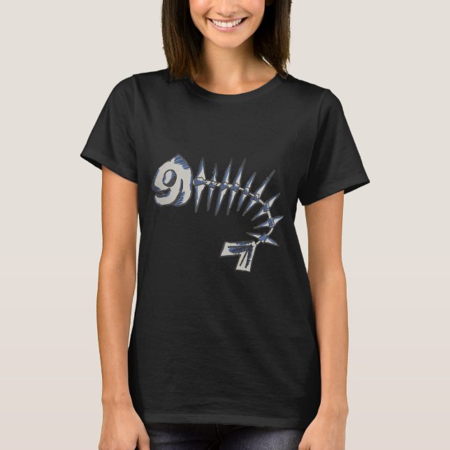 happy fish bone -blue T-Shirt (Front)