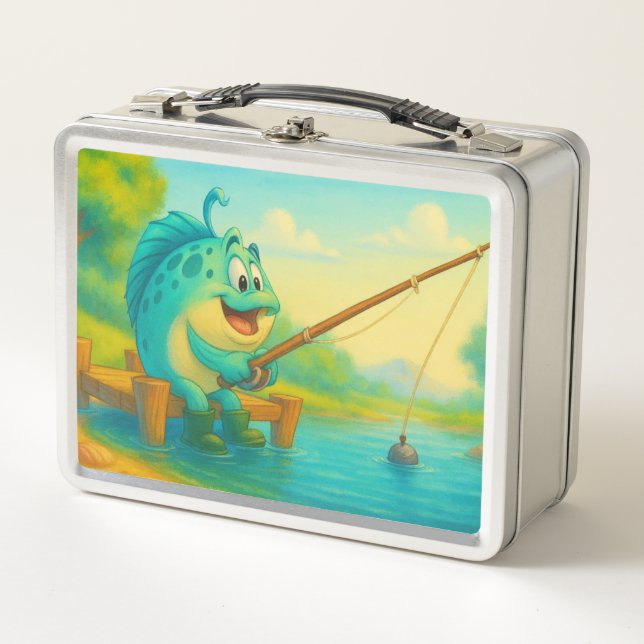 Happy Fish Day Out Fishing Metal Lunch Box (Front)