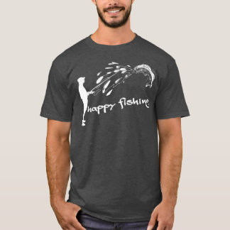 Happy Fishing Vomiting fish spits on angler T-Shirt