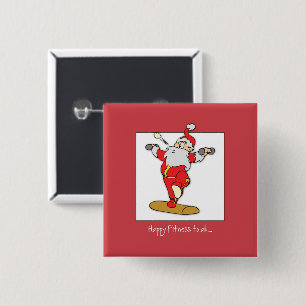 Happy Fitness Exercise Christmas with Santa 2 Inch Square Button