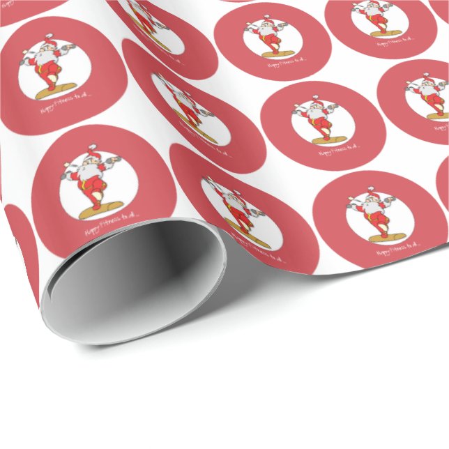 Happy Fitness Exercise Christmas with Santa Wrapping Paper (Roll Corner)