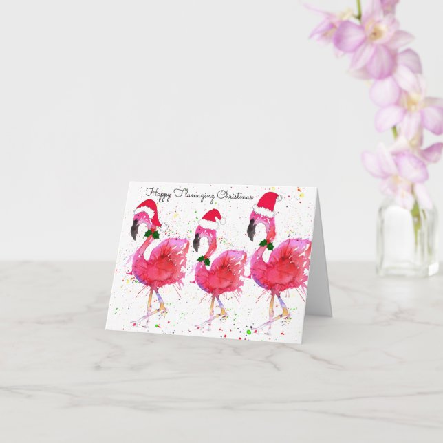 Happy Flamazing Christmas Flamingo Greeting Card (Orchid)
