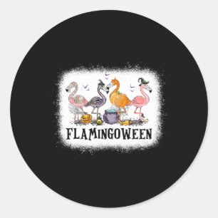 Happy Flamingoween Pink Flamingo Halloween Skeleto Classic Round Sticker