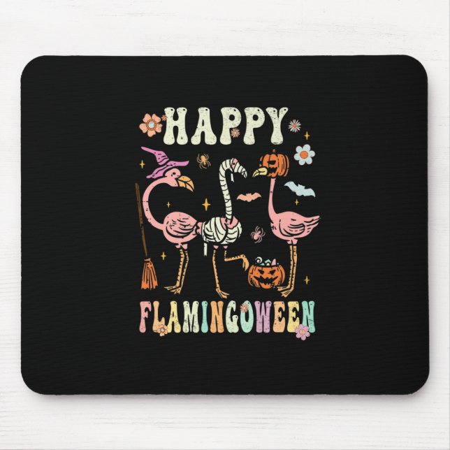 Happy Flamingoween Witch Pumpkin Mummy Flamingo Ha Mouse Pad (Front)