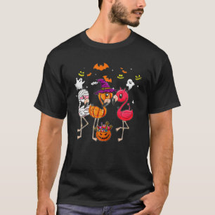 Happy Flamingoween Witch Pumpkin Mummy Flamingo Ha T-Shirt