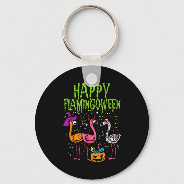 Happy Flamingoween Y Flamingos Funny Halloween Cos Keychain (Front)