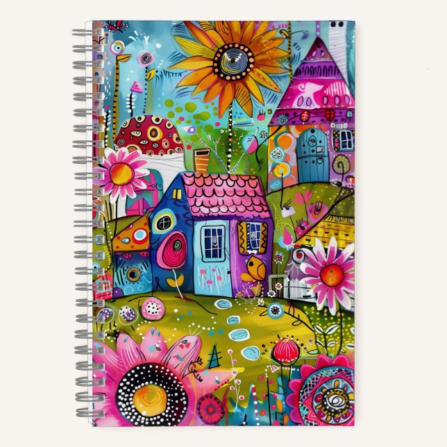 *~* Happy Floral Fantasy  Whimsical Cottage AN1 Notebook (Front)