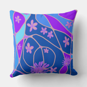 Happy Floral Neuro Art - Blue Purple Throw Pillow