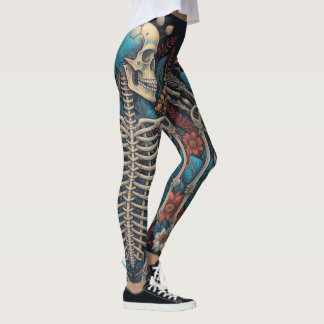 Happy Floral Skeleton Halloween Skull Ribcage Leggings
