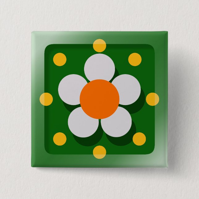 Happy Flower 2 Inch Square Button (Front)