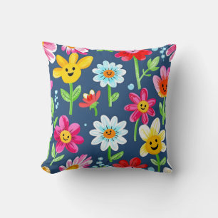 Happy Flower Face Pattern.Modern Outdoor  Throw Pillow