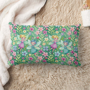 HAPPY FLOWER FAIRIES FANTASY LUMBAR PILLOW