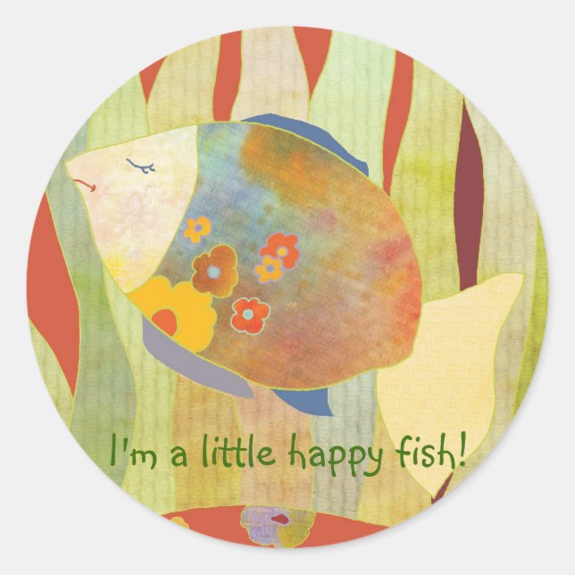Happy Flower Fish Classic Round Sticker (Front)