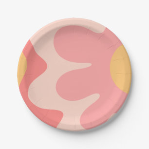 Happy Flower Retro 60s Blush Pink and Yellow Paper Plate