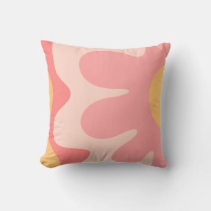 Happy Flower Retro 60s Blush Pink and Yellow Throw Pillow