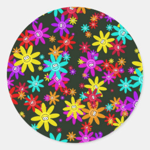 Happy Flower Wallpaper Classic Round Sticker