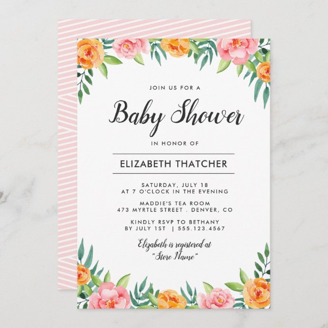 Happy Flowers Baby Shower Invitation (Front/Back)