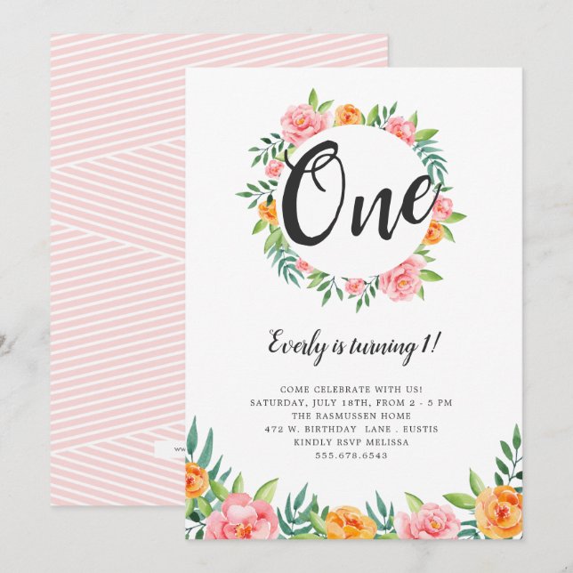 Happy Flowers Birthday Invitation (Front/Back)