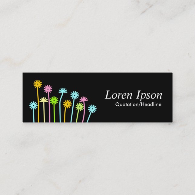 Happy Flowers (Black) Mini Business Card (Front)